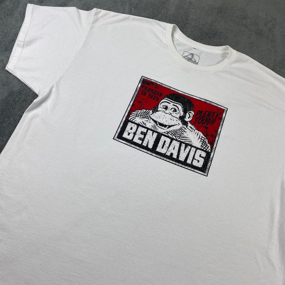 Vtg Ben Davis Men 3XL T-Shirt White Gorilla Graphic Plenty Tough Cotton Logo Tee